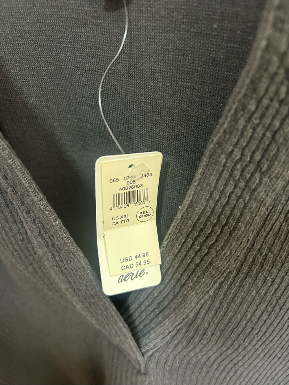 Aerie gray ribbed collared boxy top size XXL New cotton blend - Picture 3 of 6